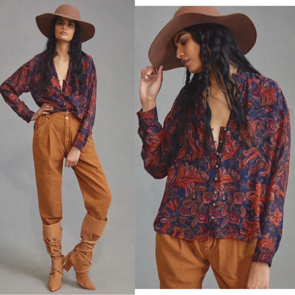Anthropologie Pilcro The Tavi Floral Buttondown Blouse Top Size XS